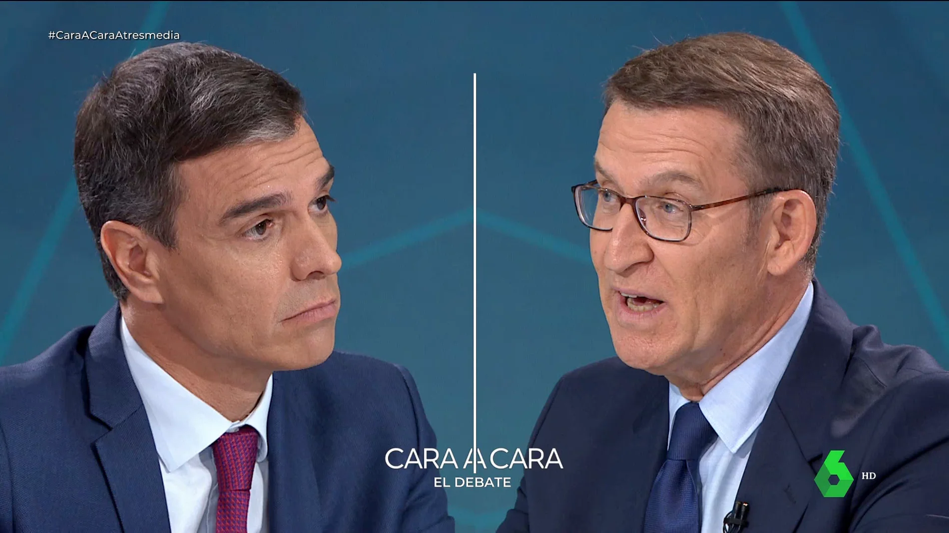 Pedro Sánchez y Alberto Núñez Feijóo durante el cara a cara de Atresmedia de cara a las elecciones generales del 23-J